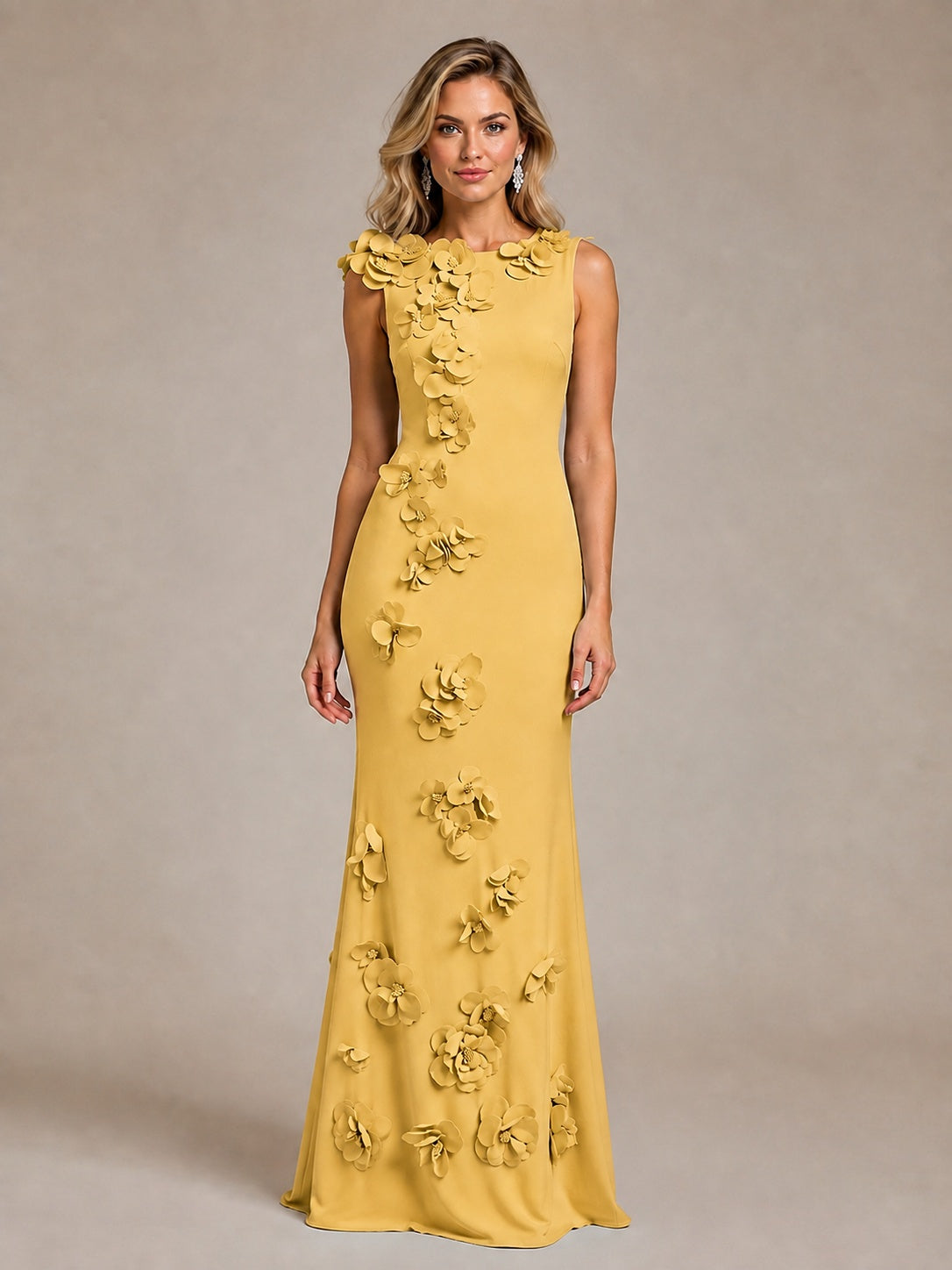 3D Floral Applique Mermaid Evening Gown for Wedding Guest