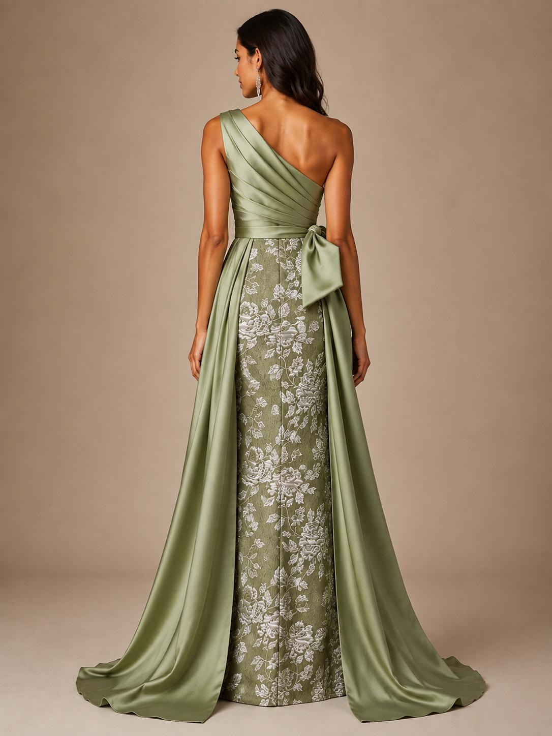 Floral One-Shoulder Mother of the Bride Dress with Bow