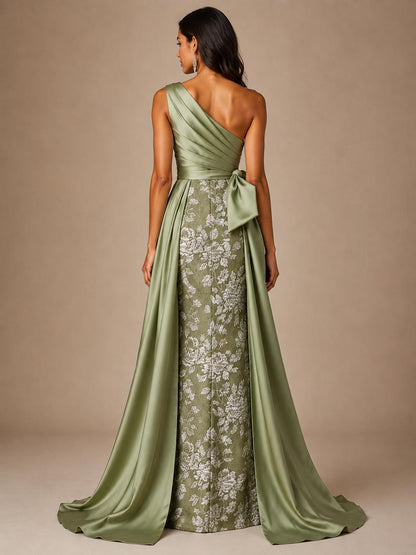 Floral One-Shoulder Mother of the Bride Dress with Bow