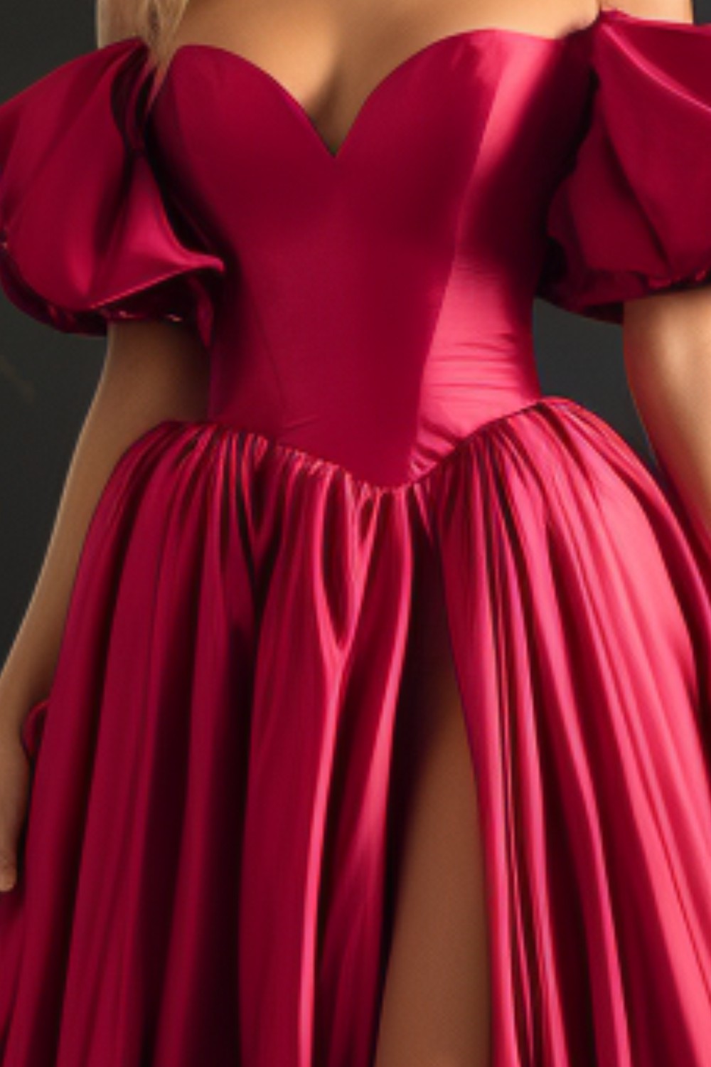 High Slit Off the Shoulder Prom Dress with Puff Sleeves