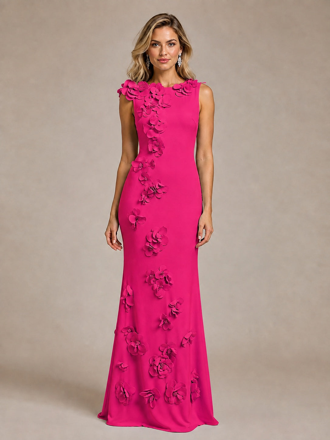 3D Floral Applique Mermaid Evening Gown for Wedding Guest