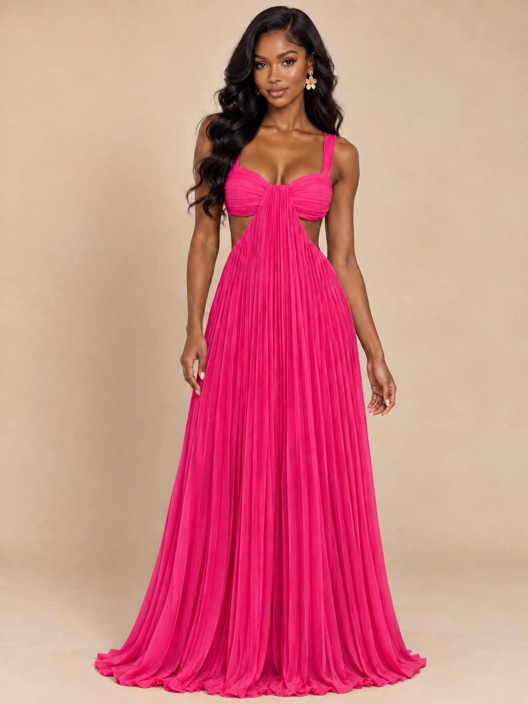 Butter Yellow Pleated Cutout Maxi Dress