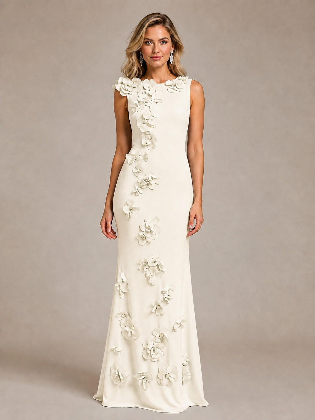 3D Floral Applique Mermaid Evening Gown for Wedding Guest