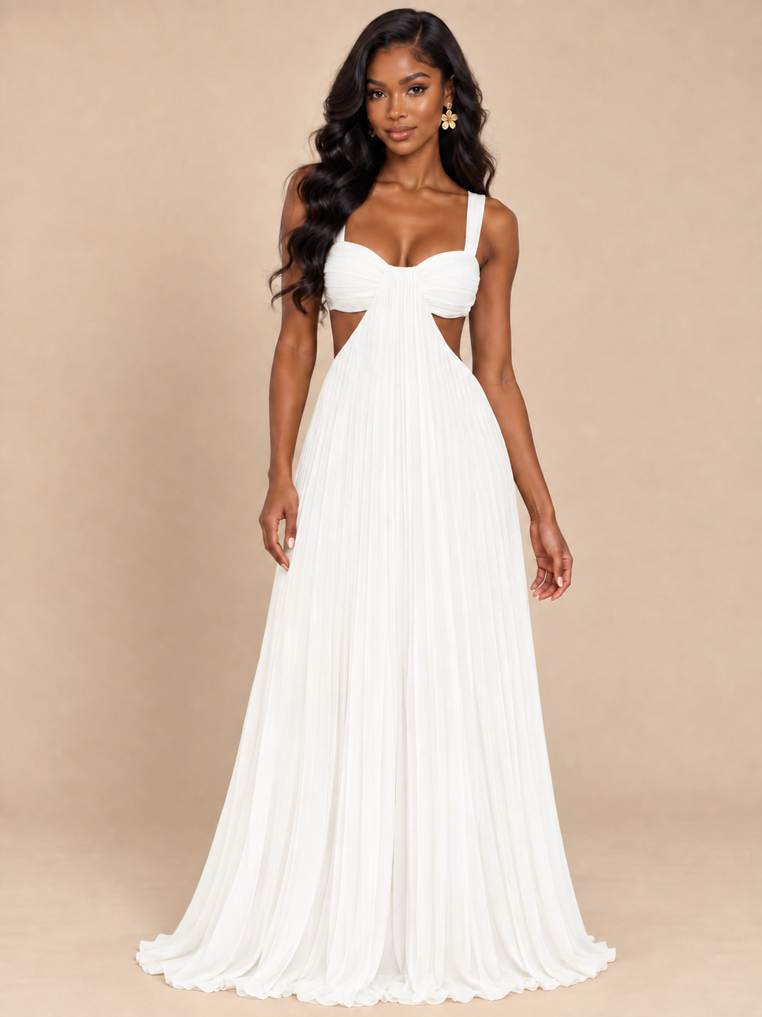 Butter Yellow Pleated Cutout Maxi Dress