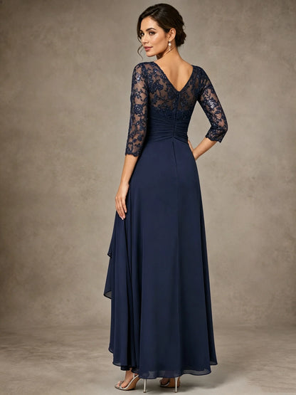 Chiffon Lace Mother of the Bride Dress with 3/4 Sleeves