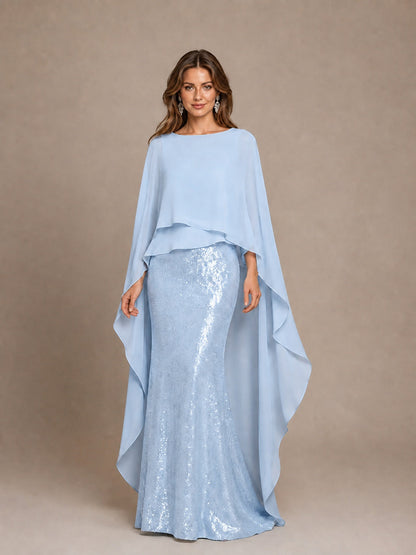 Sage Green Sequin Cape Sleeve Mother of the Bride Gown