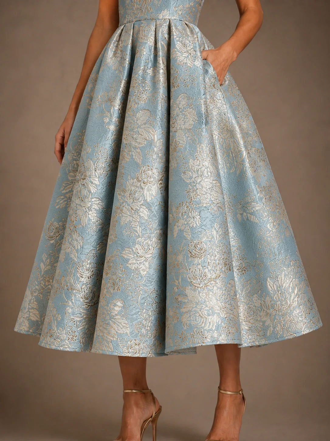 Light Blue Mother of the Bride Dress with Strapless Floral Jacquard