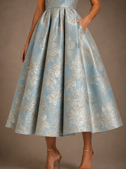 Light Blue Mother of the Bride Dress with Strapless Floral Jacquard