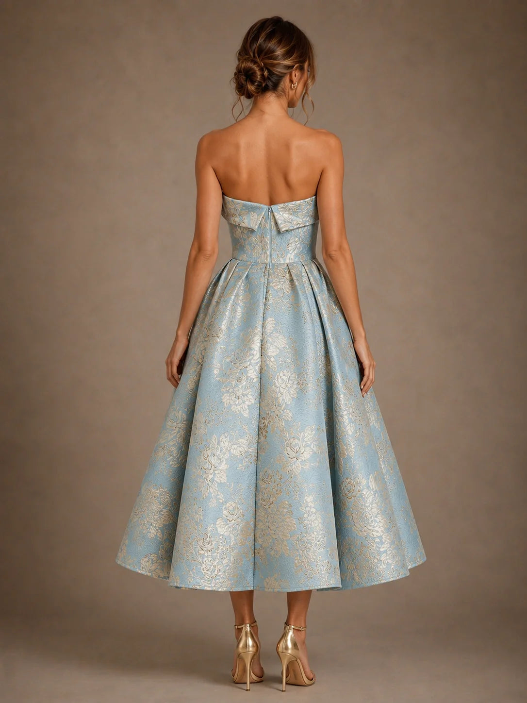 Light Blue Mother of the Bride Dress with Strapless Floral Jacquard