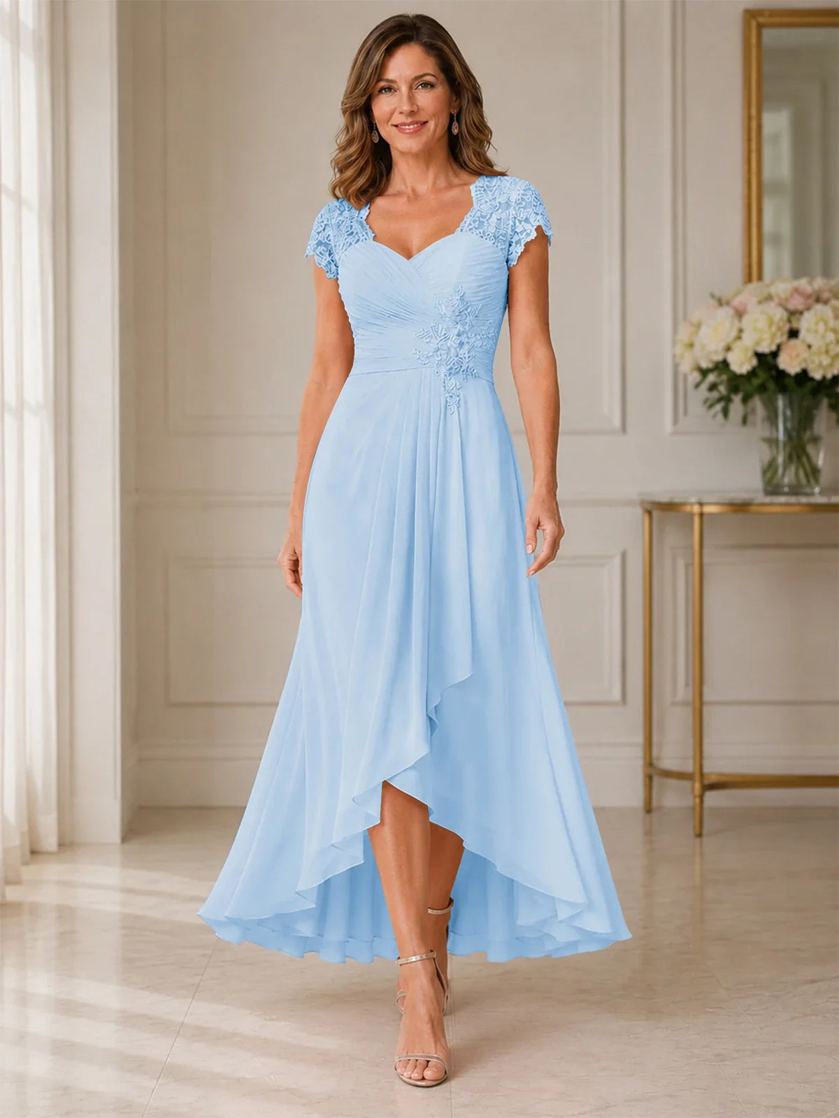 Chiffon Mother of the Bride & Groom Dress with Applique and Sequins