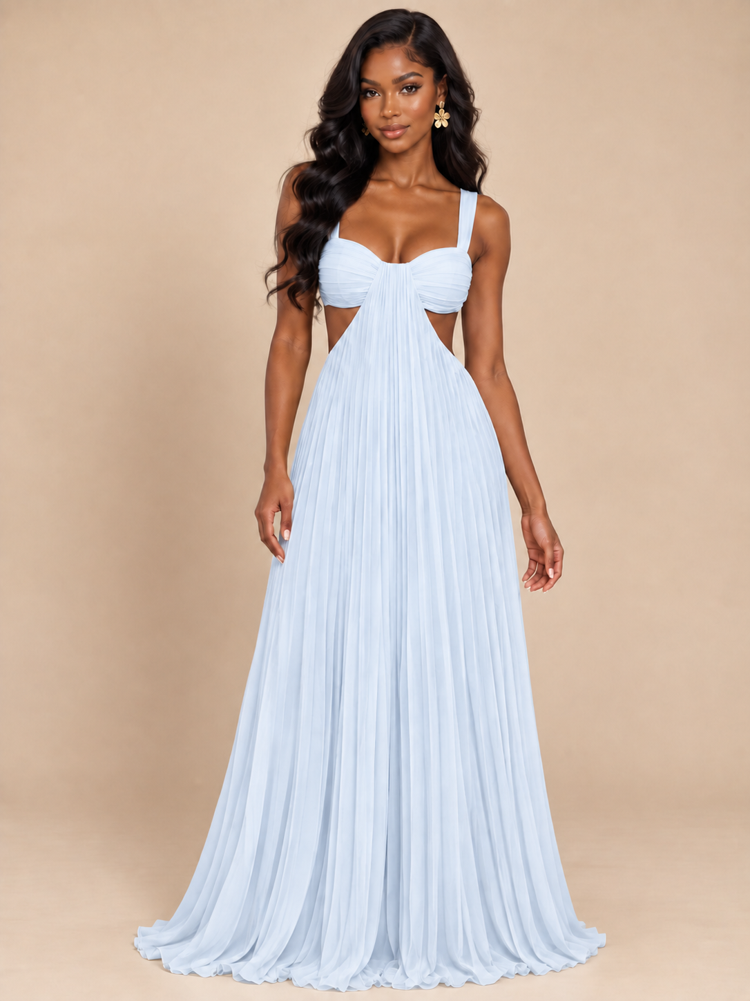 Butter Yellow Pleated Cutout Maxi Dress