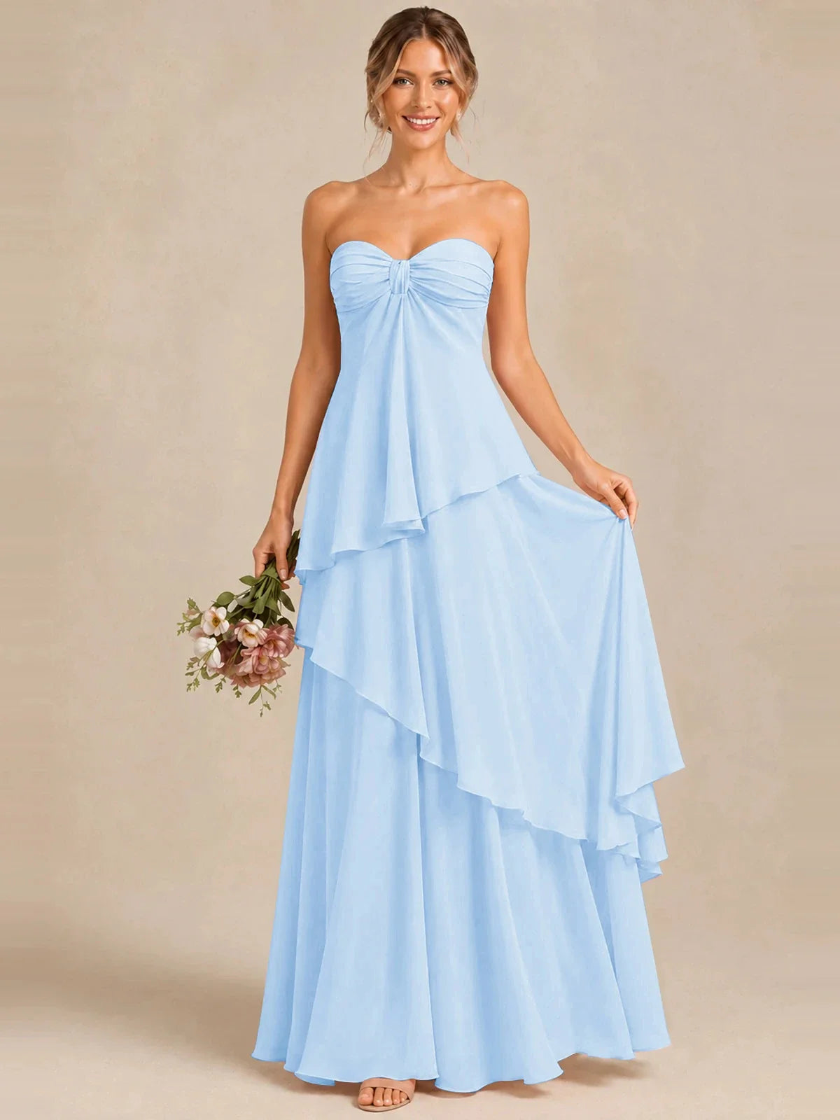 Strapless Chiffon Bridesmaid Dress with Tiered Ruffles