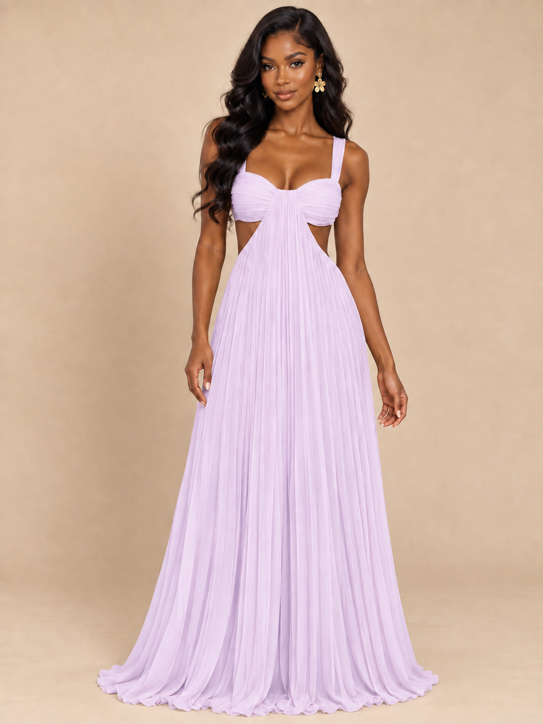 Butter Yellow Pleated Cutout Maxi Dress