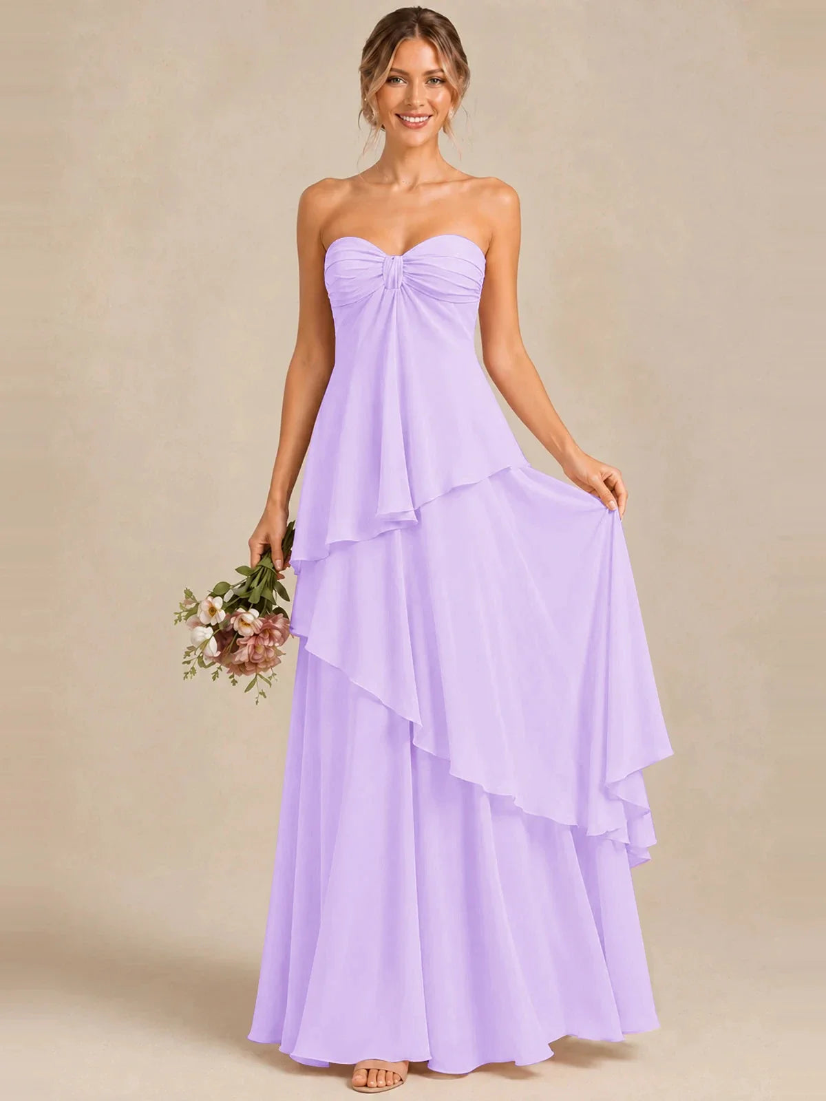 Strapless Chiffon Bridesmaid Dress with Tiered Ruffles