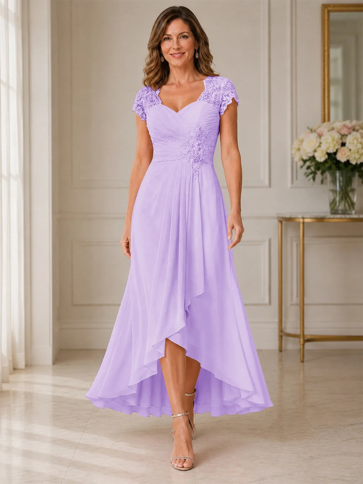 Chiffon Mother of the Bride & Groom Dress with Applique and Sequins