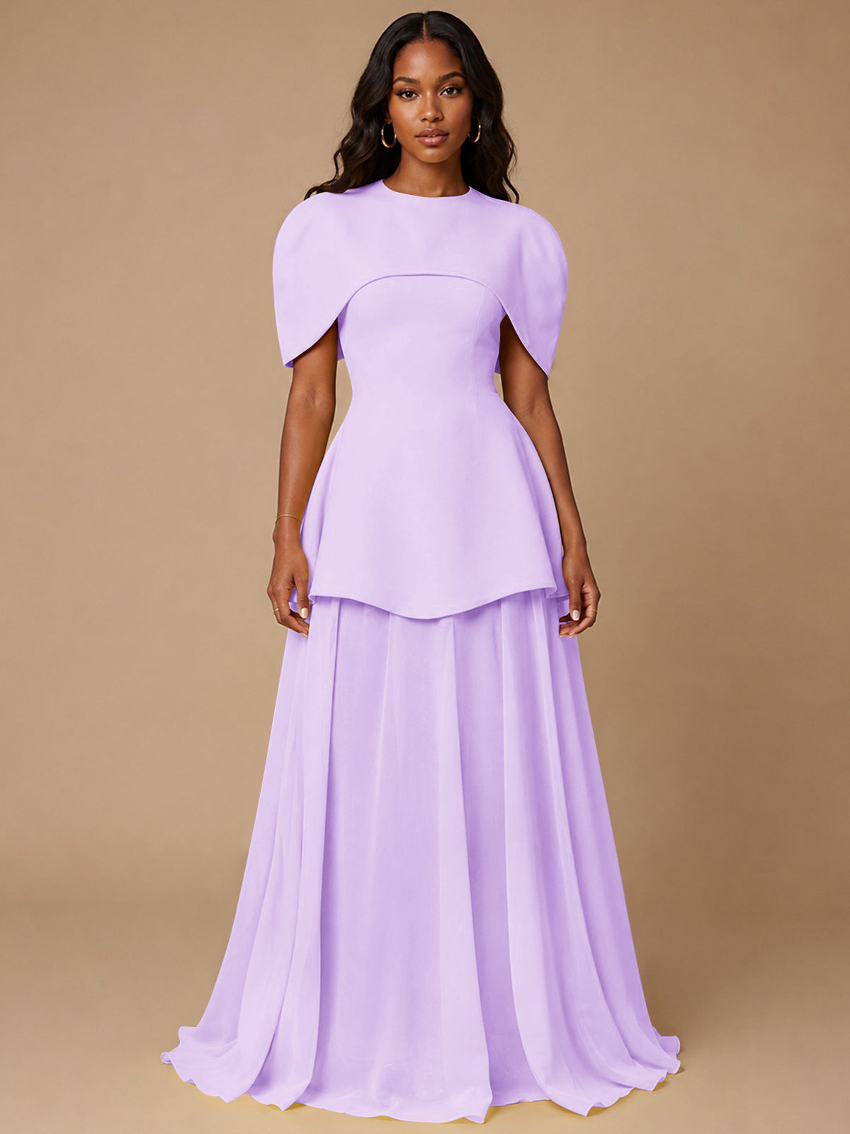 Yellow Cape Sleeve Peplum Maxi Dress