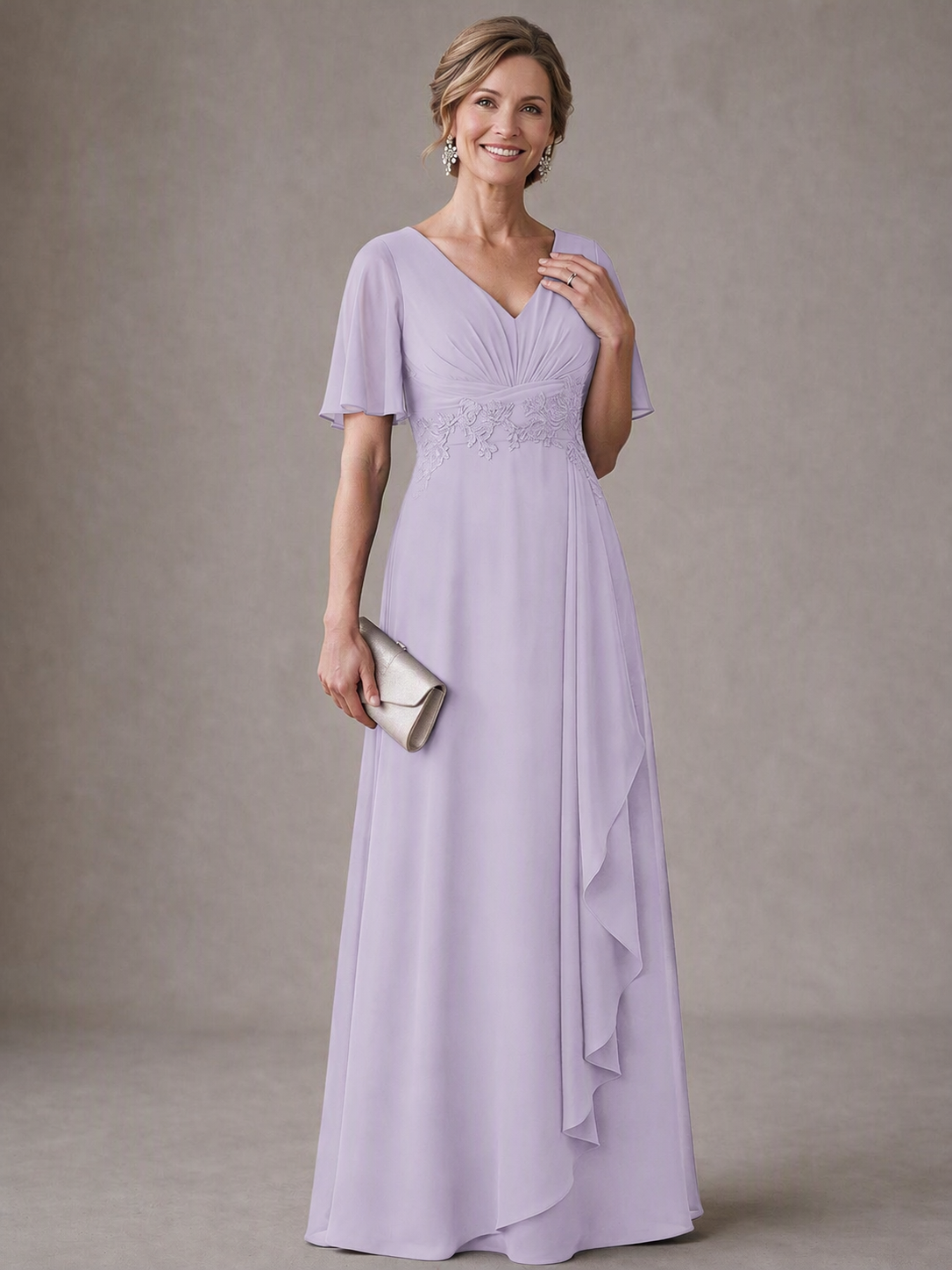 V-Neck Chiffon Lace Mother of the Bride Dresses