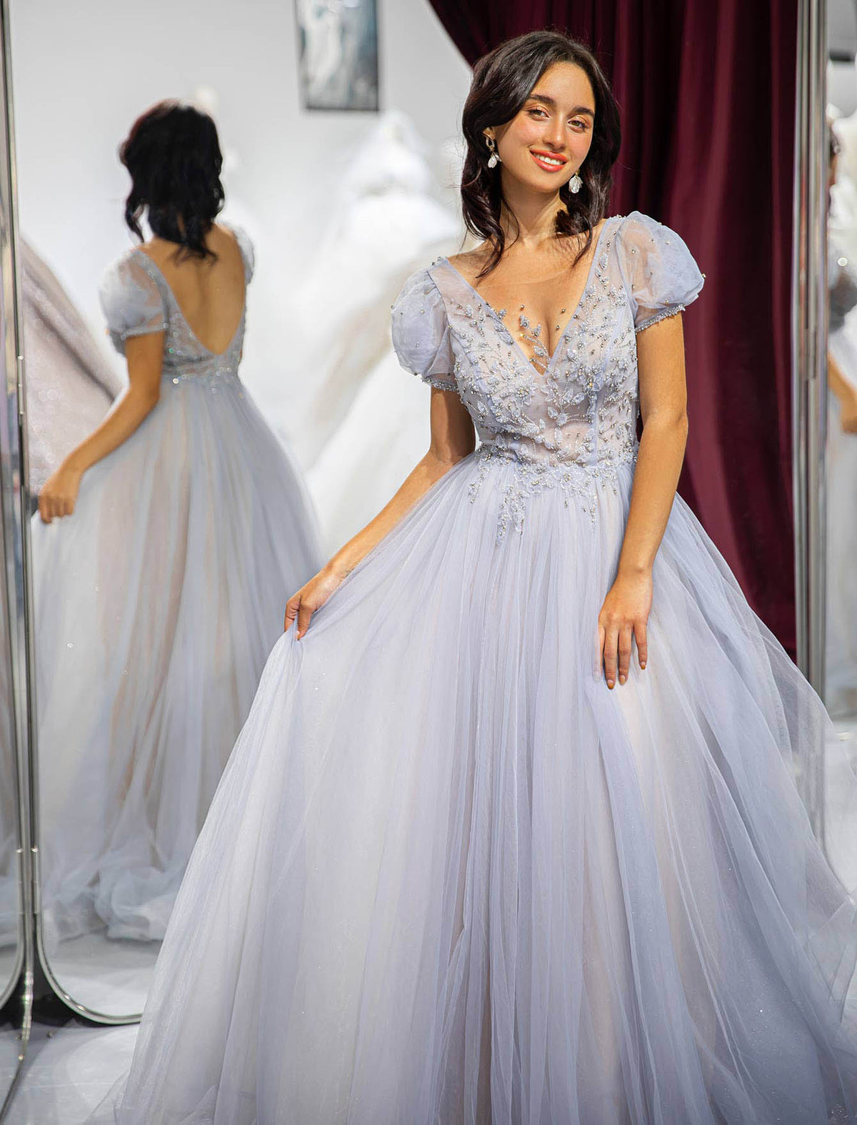 3D Beaded Prom Dress with Sleeves