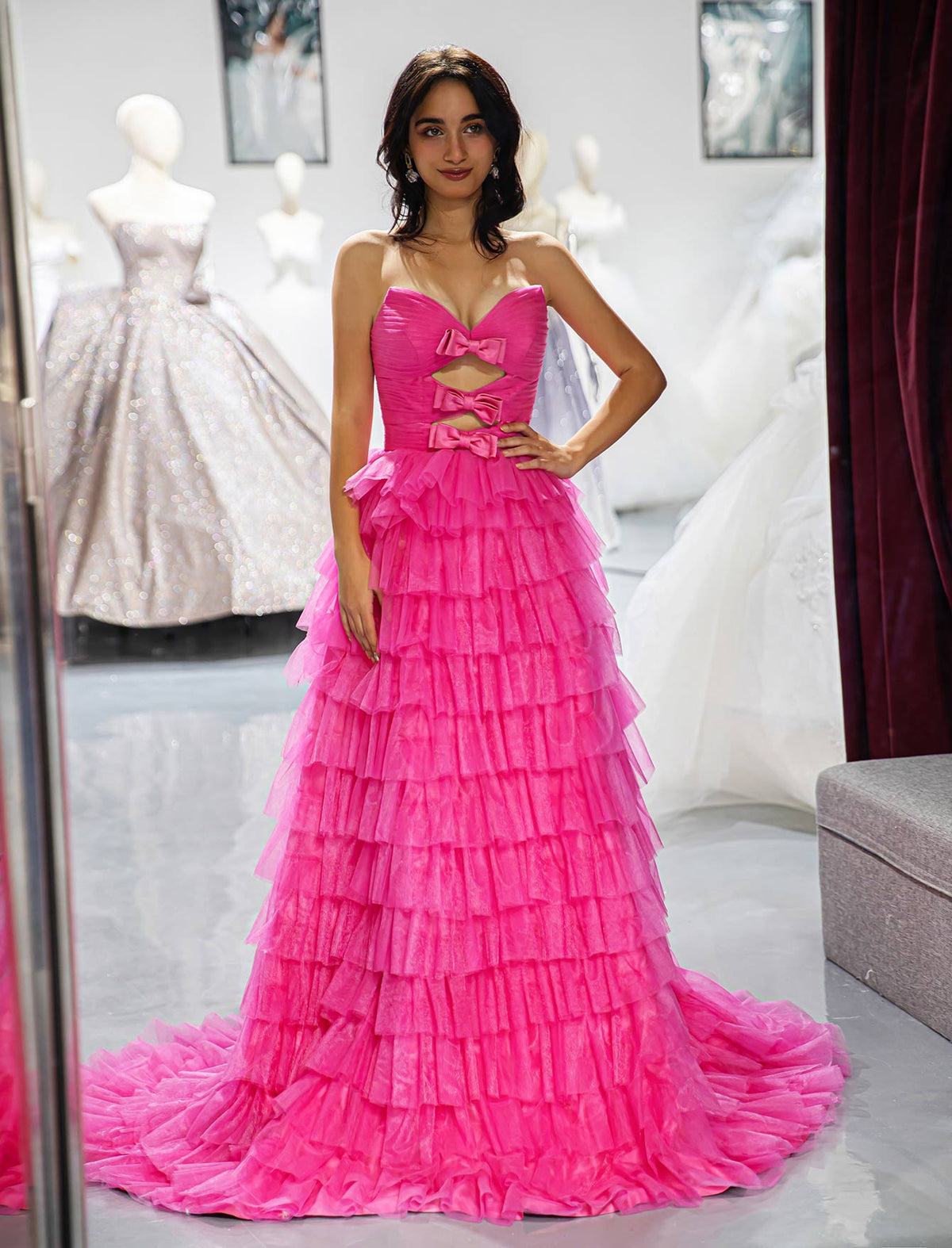 Sweetheart Pink Prom Dress with Bows