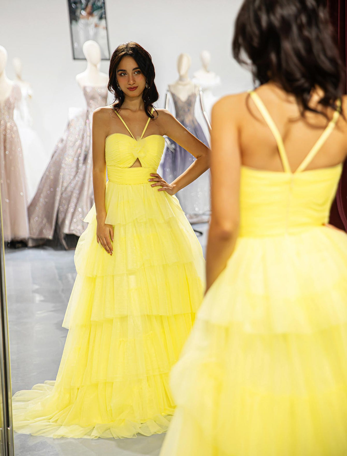 Keyhole Ruffle Tulle Prom Dress