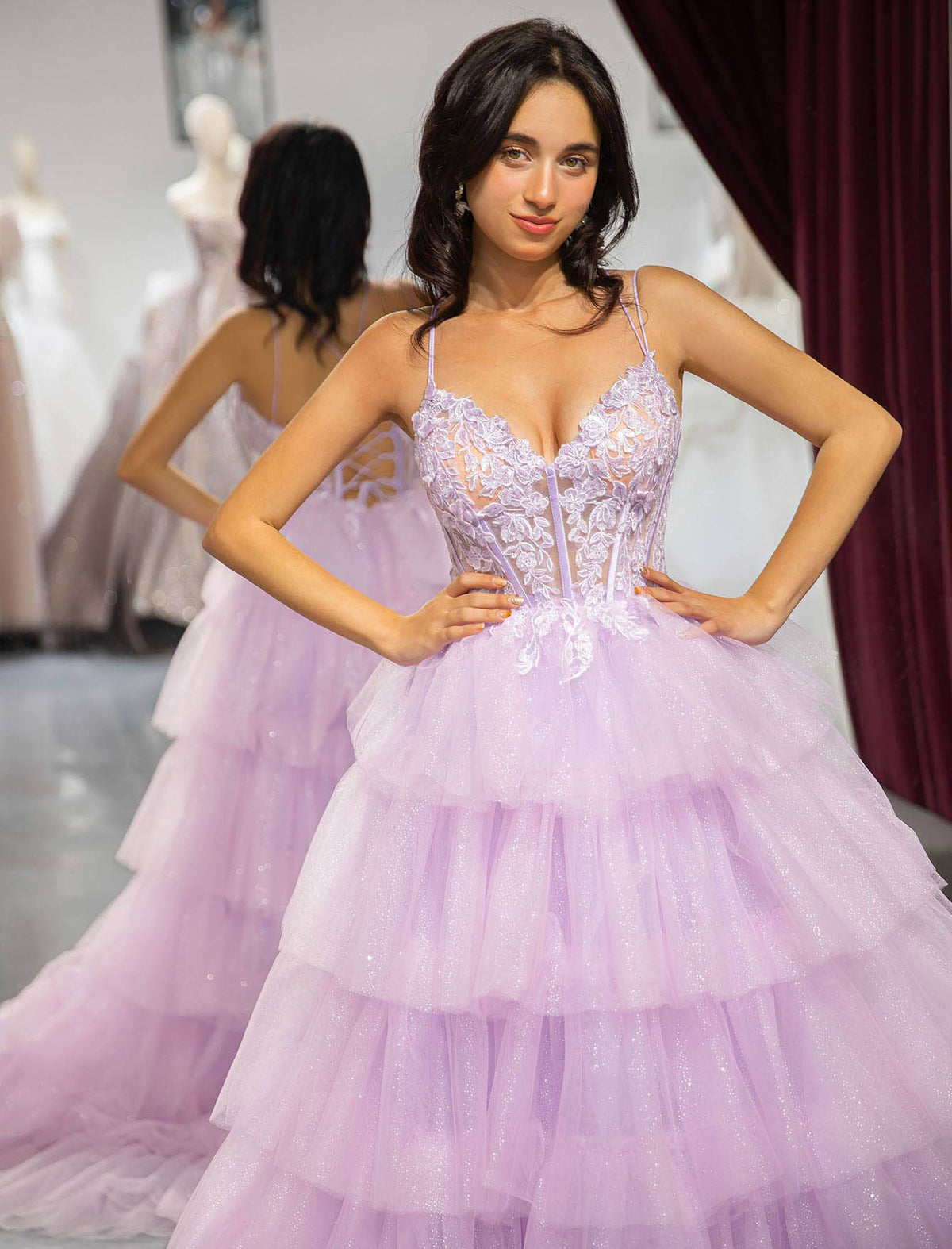 Lilac Ruffle Prom Dress