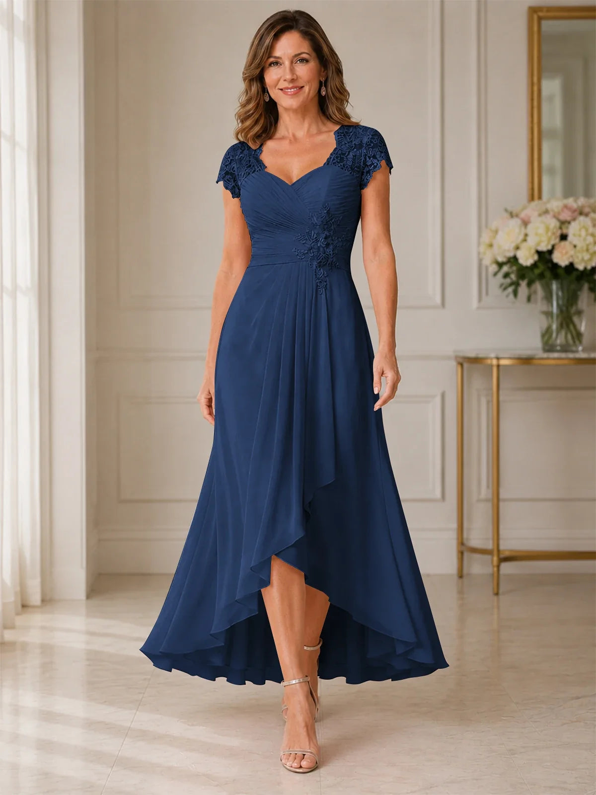 Chiffon Mother of the Bride & Groom Dress with Applique and Sequins