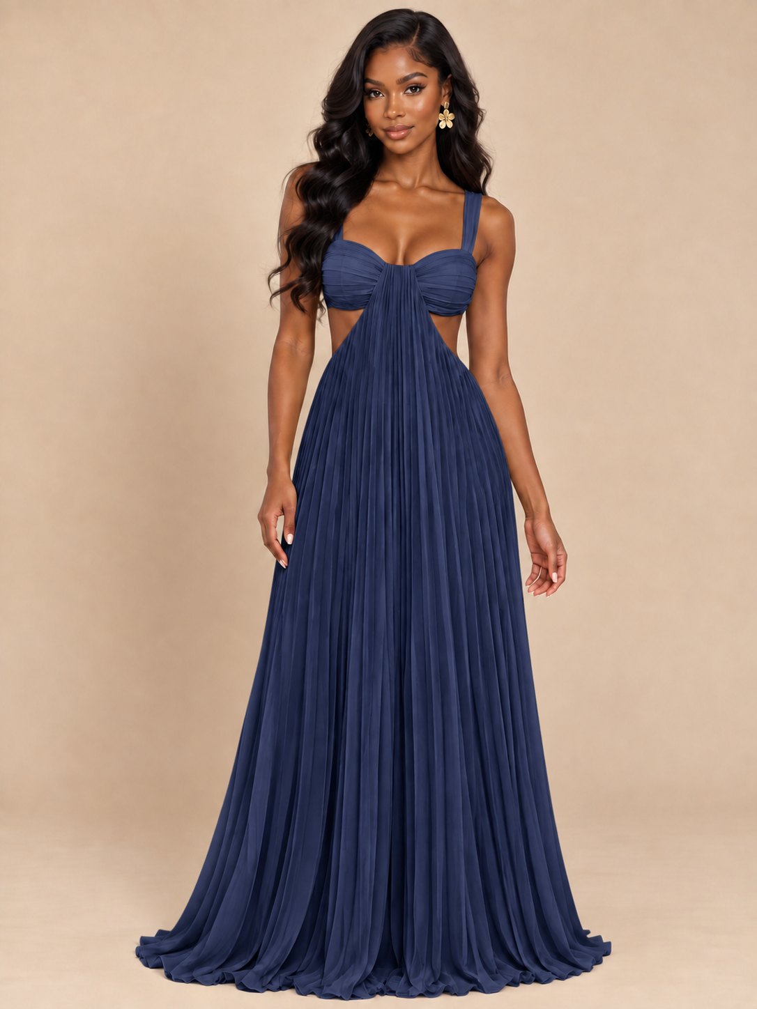 Butter Yellow Pleated Cutout Maxi Dress