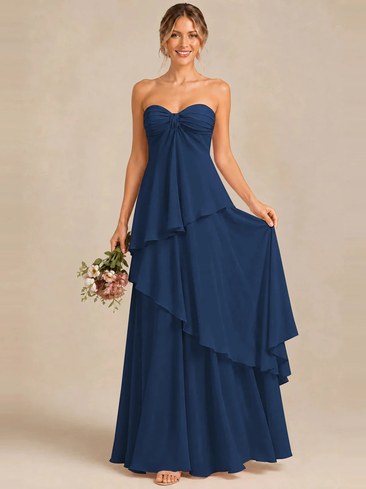 Strapless Chiffon Bridesmaid Dress with Tiered Ruffles