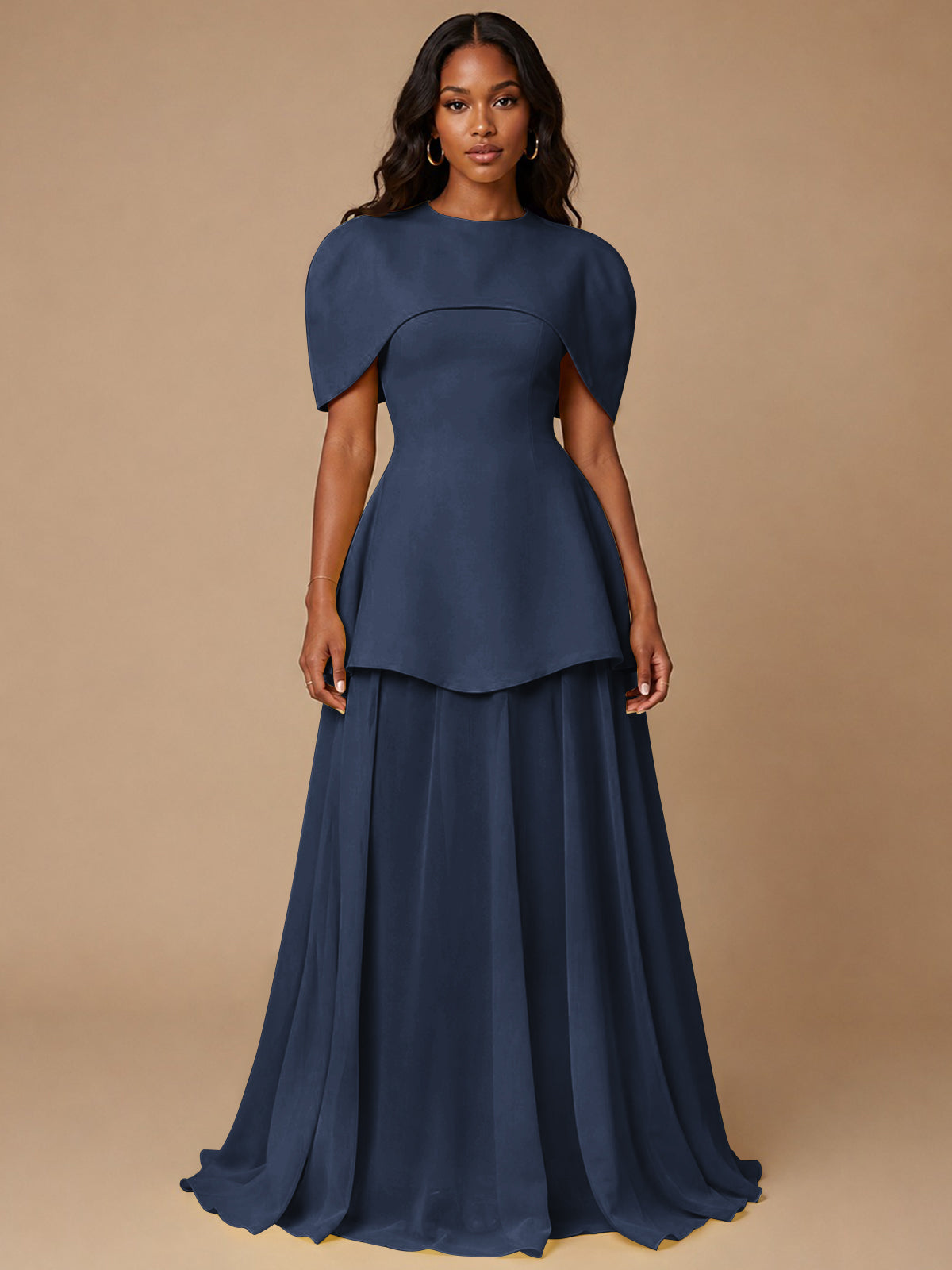 Yellow Cape Sleeve Peplum Maxi Dress