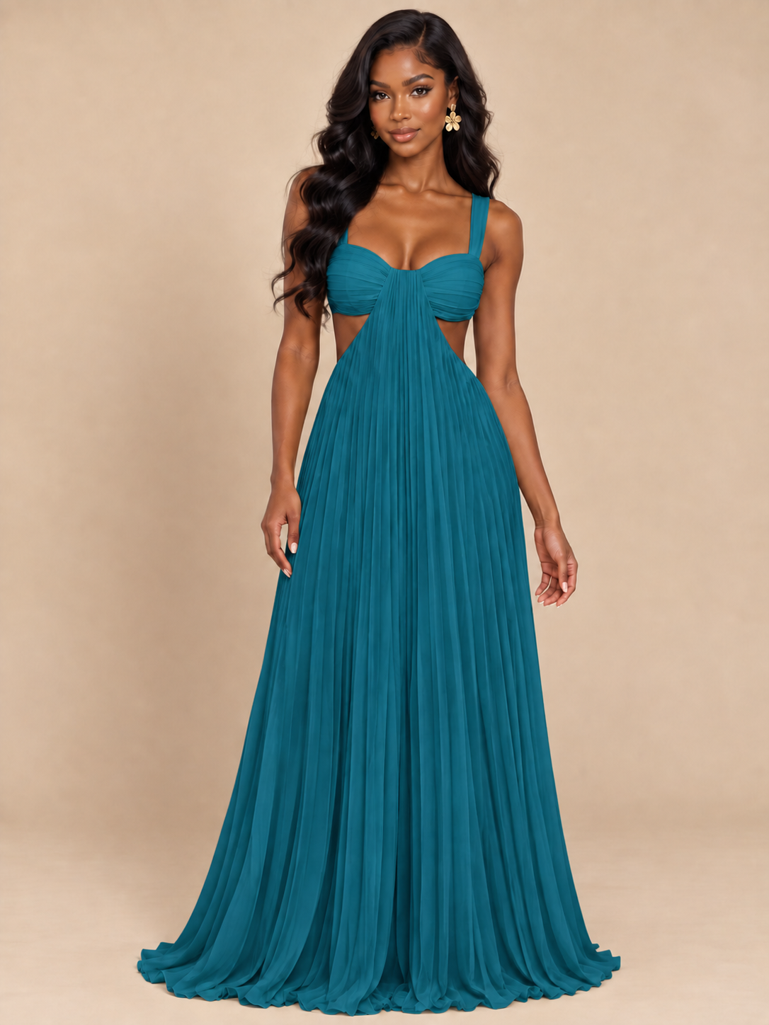Butter Yellow Pleated Cutout Maxi Dress