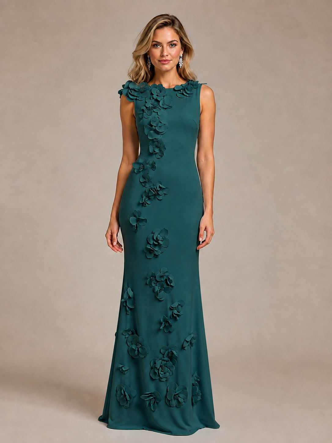 3D Floral Applique Mermaid Evening Gown for Wedding Guest
