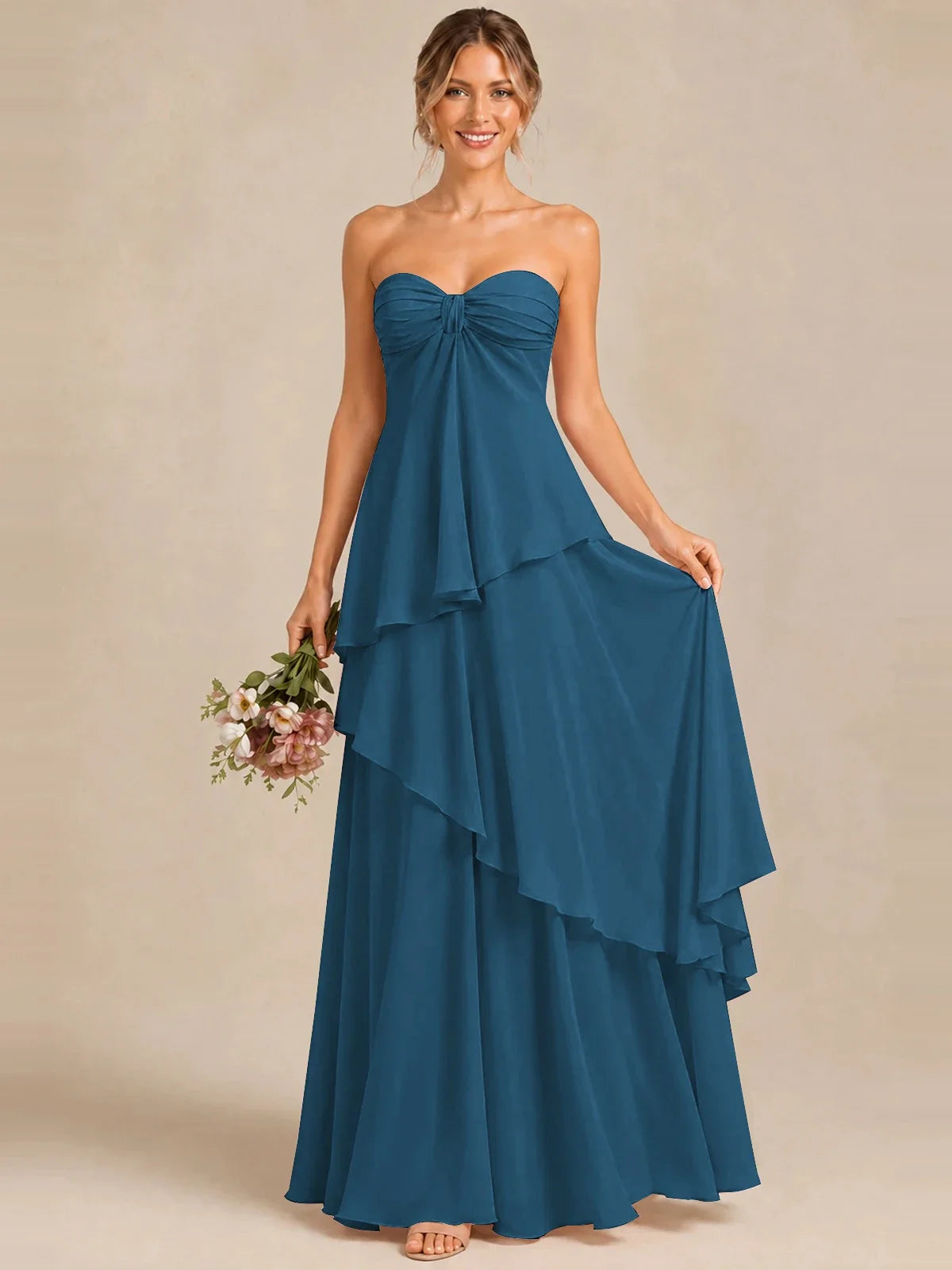 Strapless Chiffon Bridesmaid Dress with Tiered Ruffles