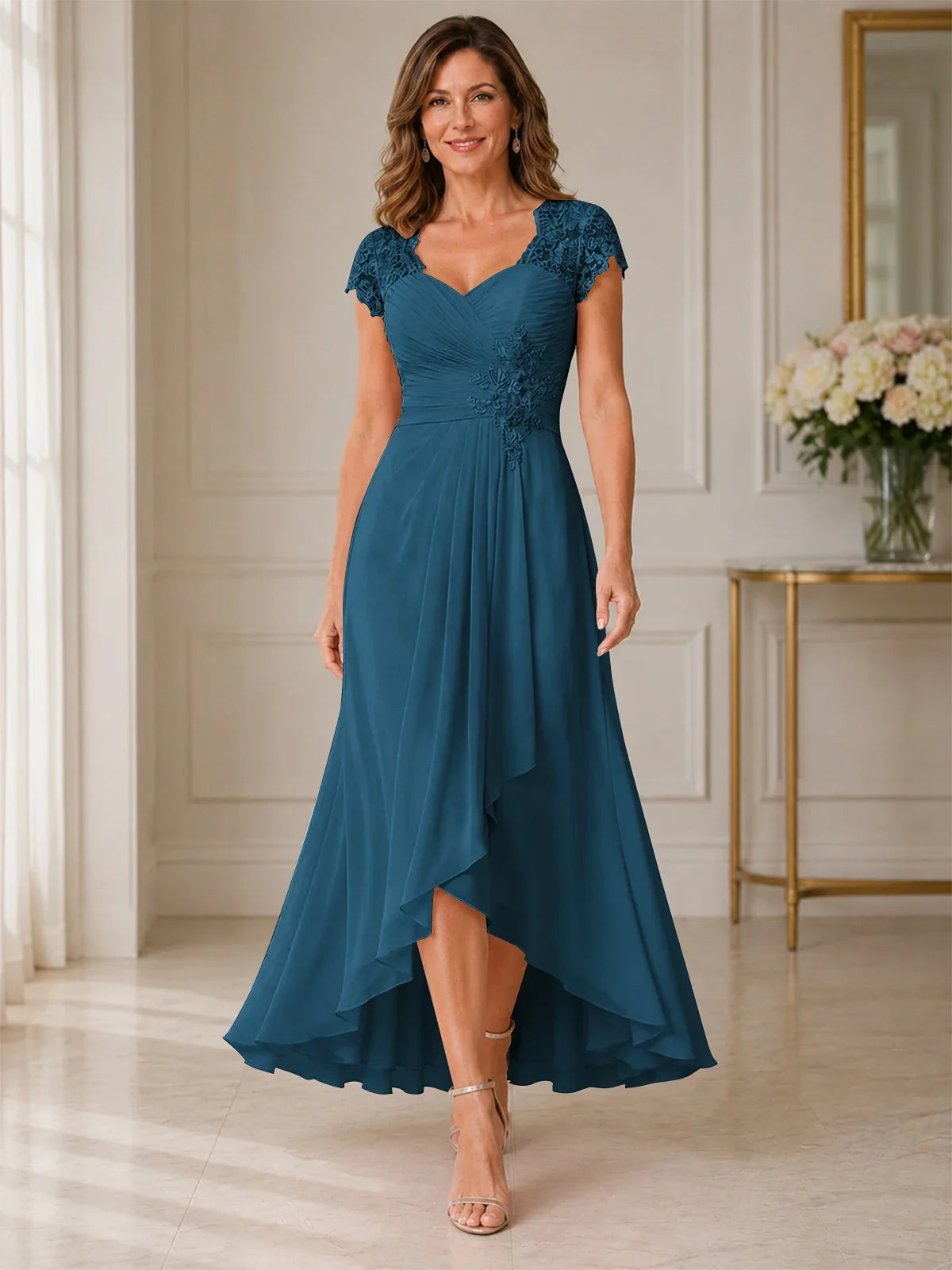 Chiffon Mother of the Bride & Groom Dress with Applique and Sequins