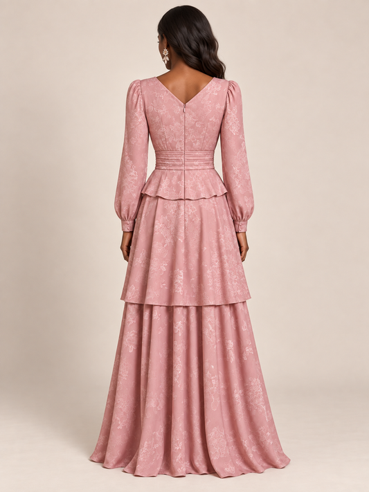 Blush Pink Floral Long Sleeve Maxi Dress