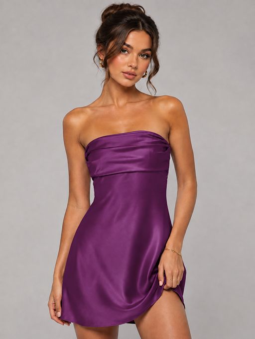 Burnt Orange Strapless Satin Mini Dress