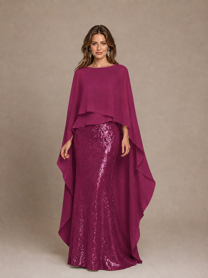 Sage Green Sequin Cape Sleeve Mother of the Bride Gown
