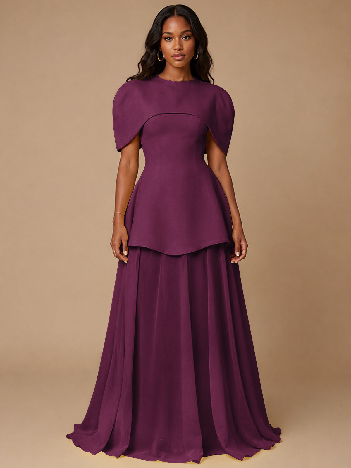 Yellow Cape Sleeve Peplum Maxi Dress