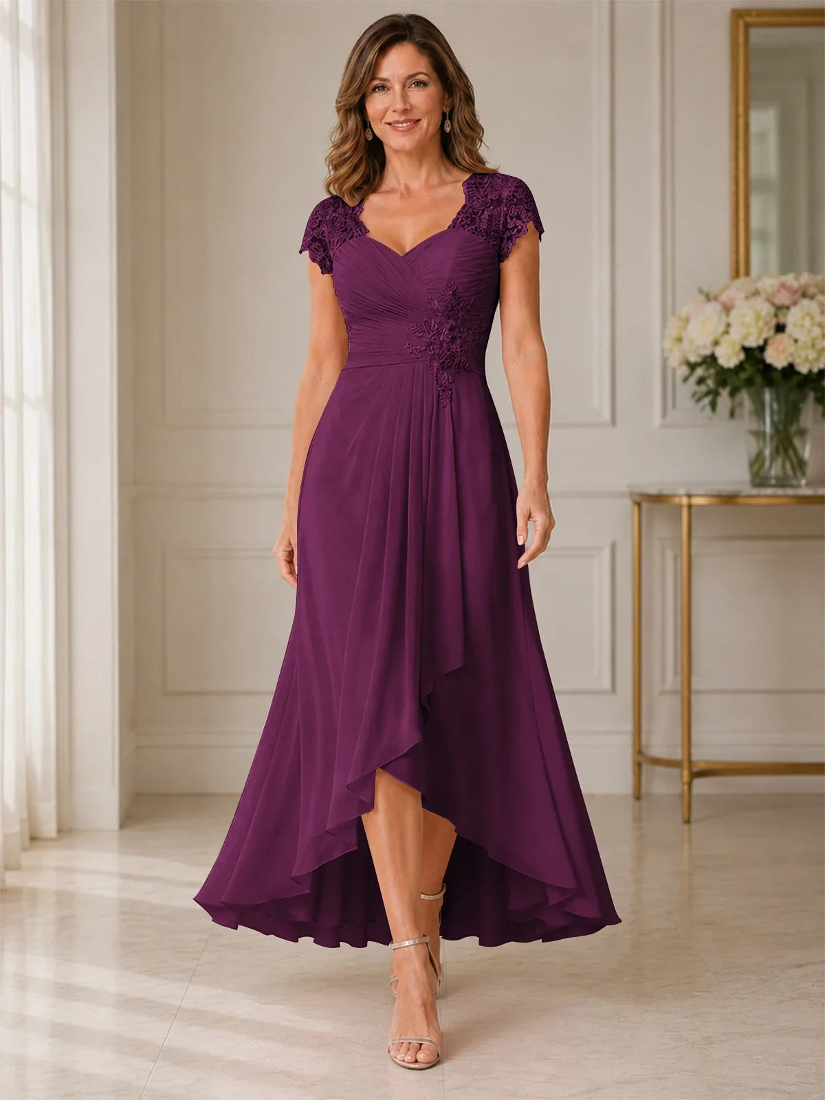 Chiffon Mother of the Bride & Groom Dress with Applique and Sequins