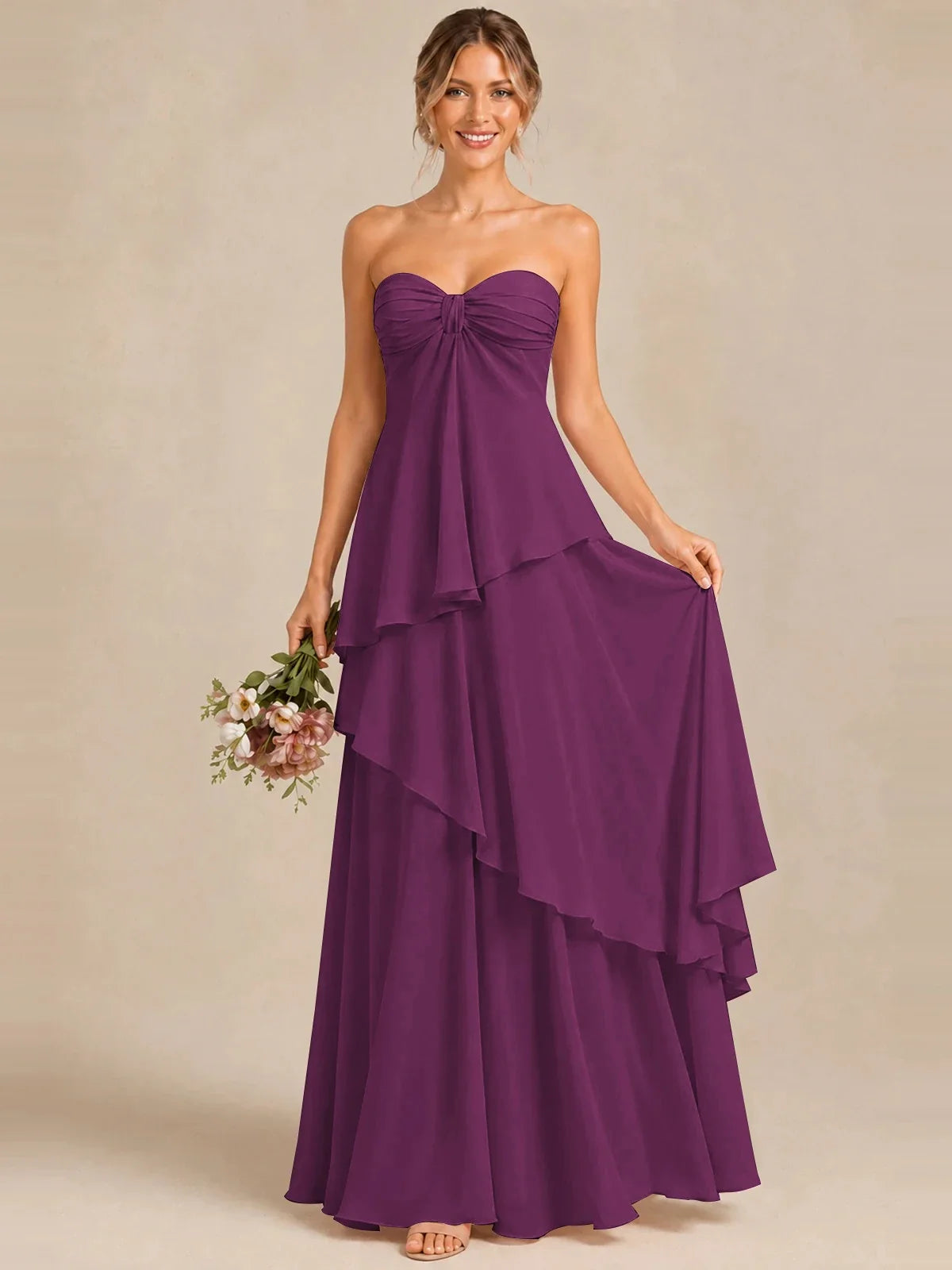 Strapless Chiffon Bridesmaid Dress with Tiered Ruffles