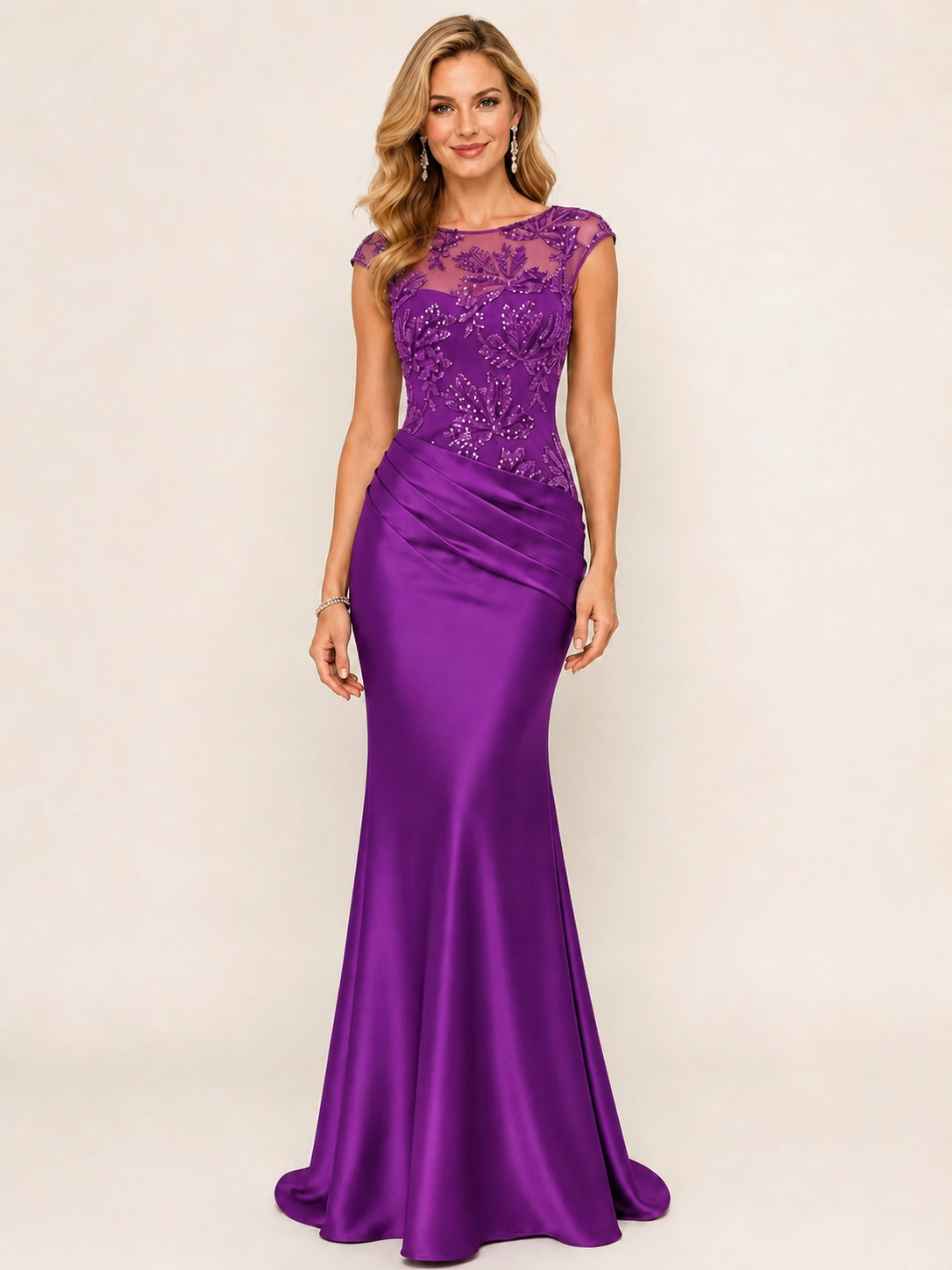 Green Beaded Lace Mother of the Bride Dress