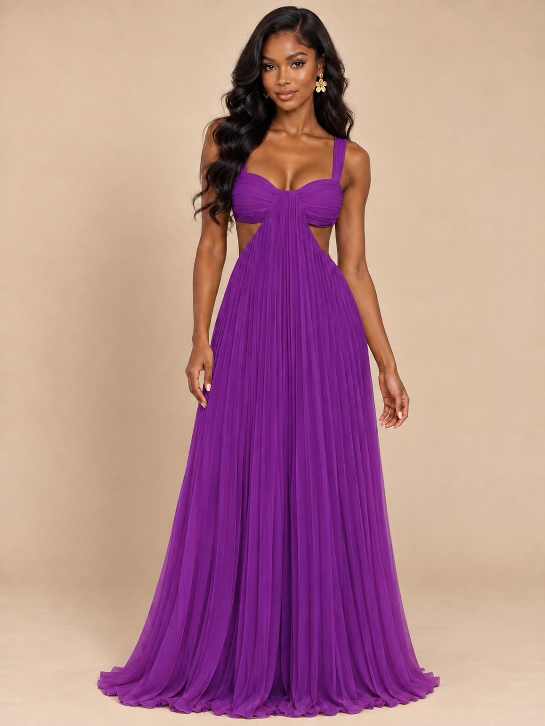 Butter Yellow Pleated Cutout Maxi Dress