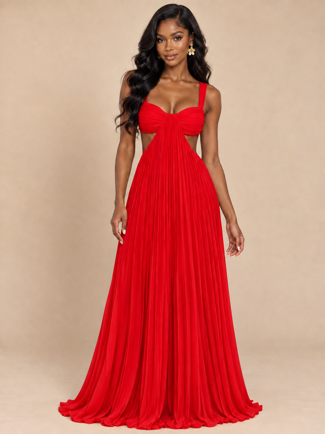 Butter Yellow Pleated Cutout Maxi Dress