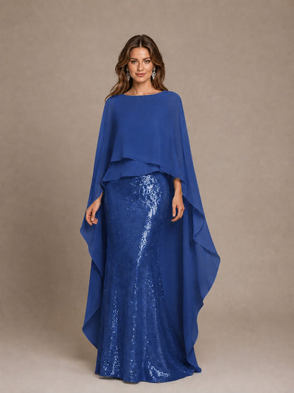 Sage Green Sequin Cape Sleeve Mother of the Bride Gown