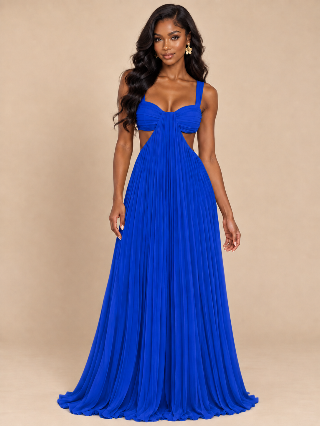 Butter Yellow Pleated Cutout Maxi Dress