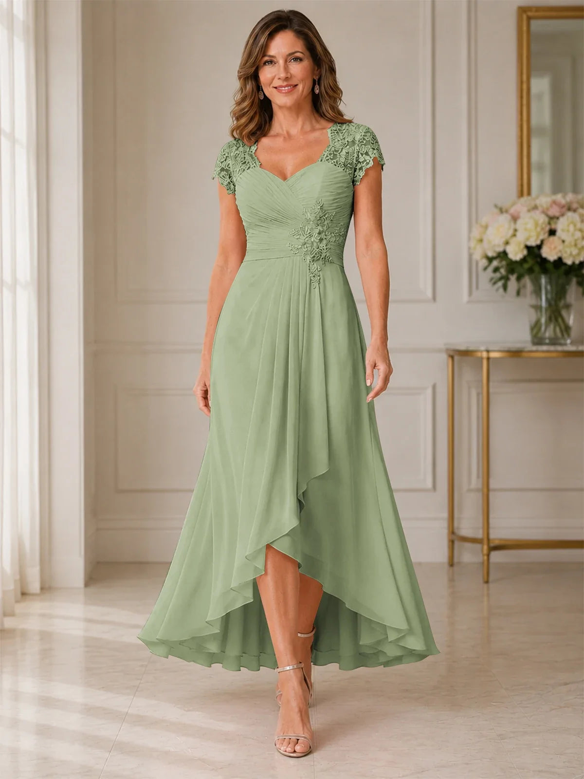 Chiffon Mother of the Bride & Groom Dress with Applique and Sequins