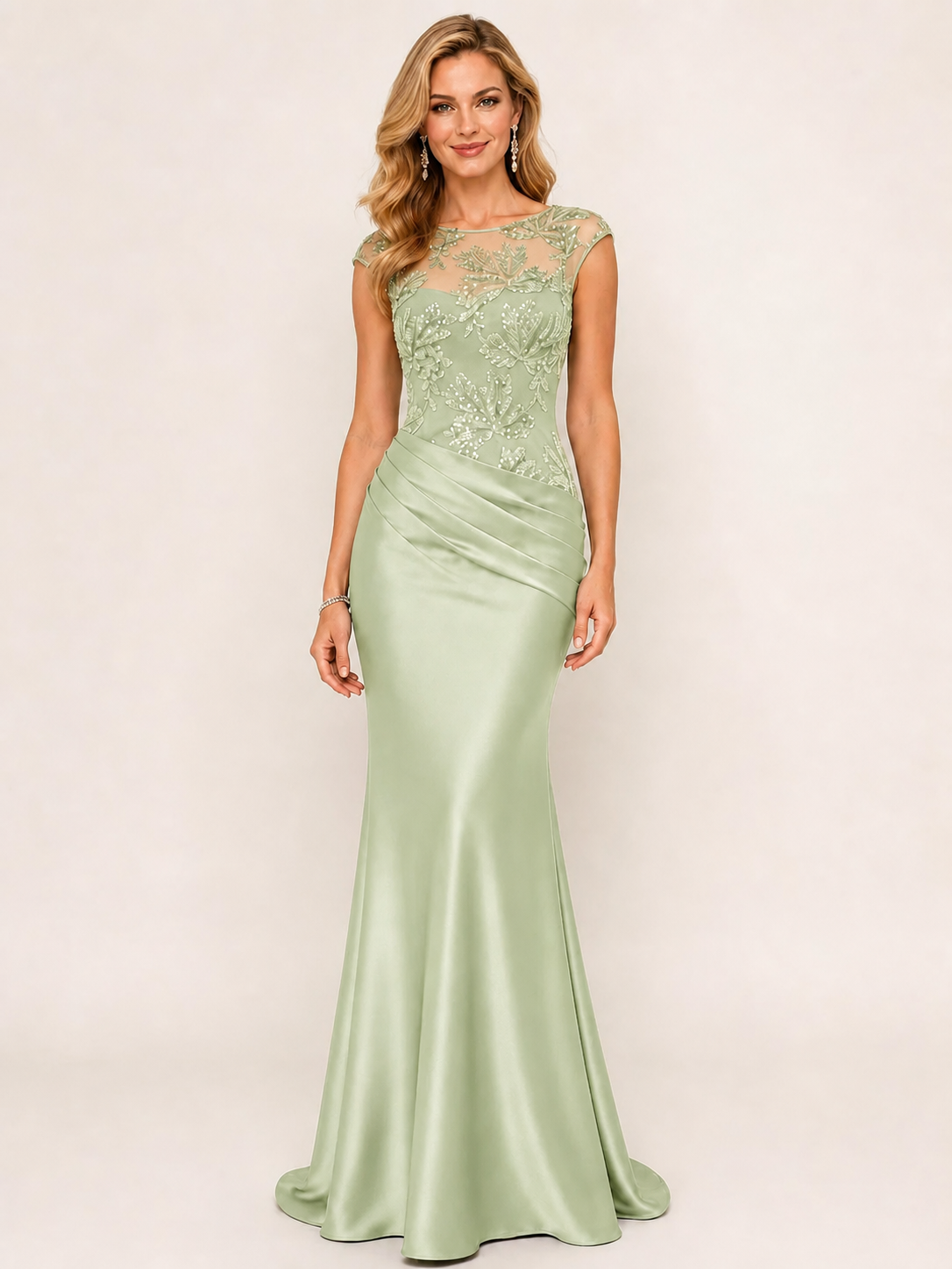 Green Beaded Lace Mother of the Bride Dress