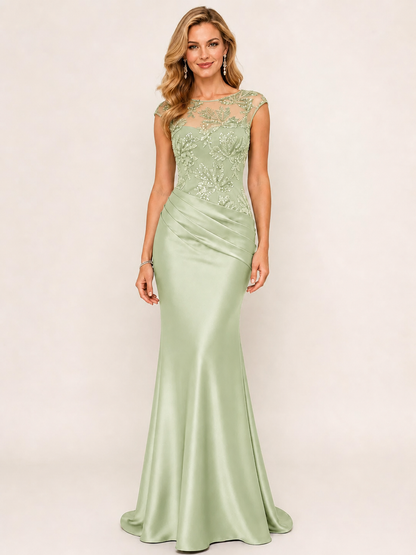 Green Beaded Lace Mother of the Bride Dress