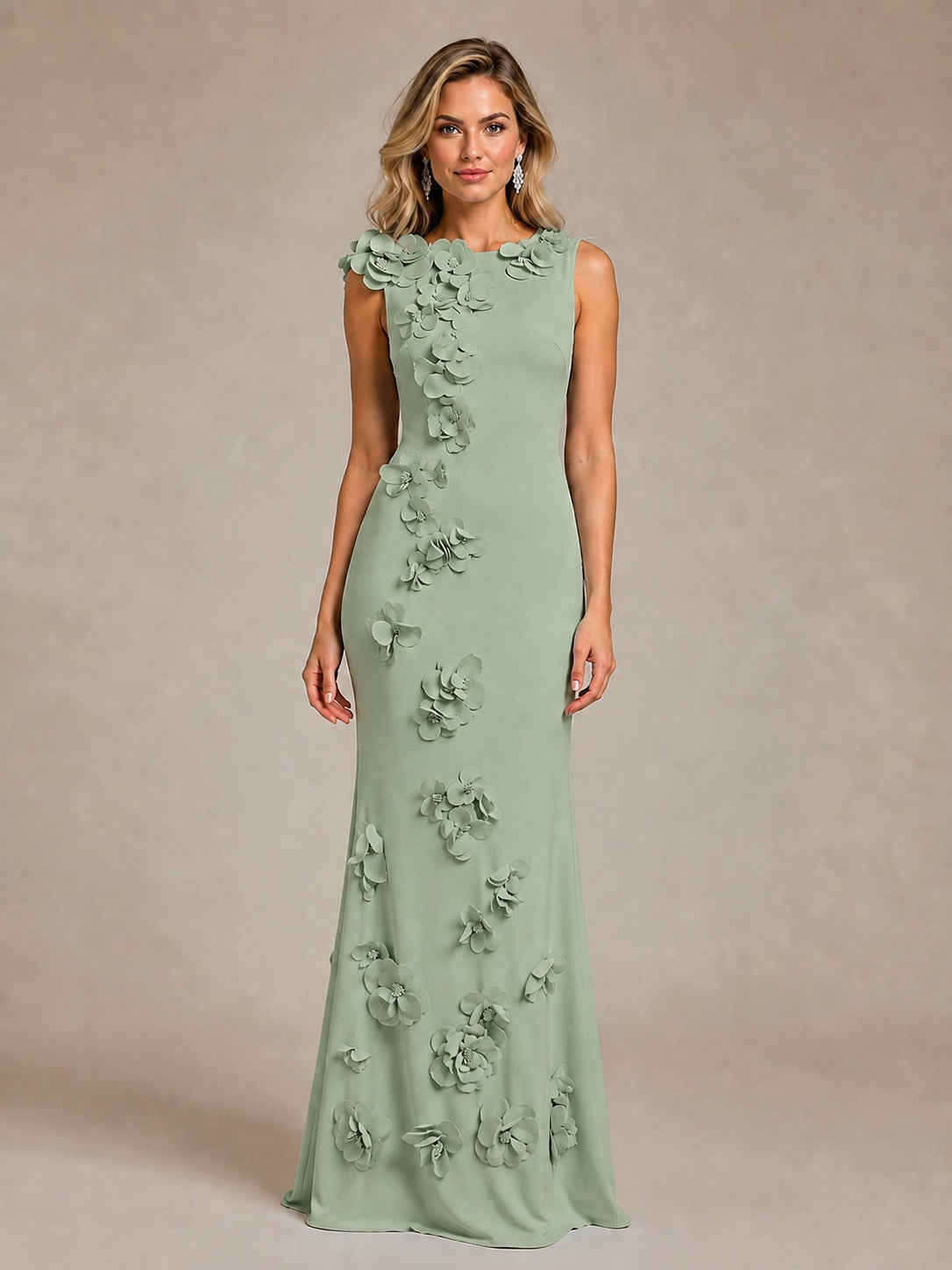 3D Floral Applique Mermaid Evening Gown for Wedding Guest