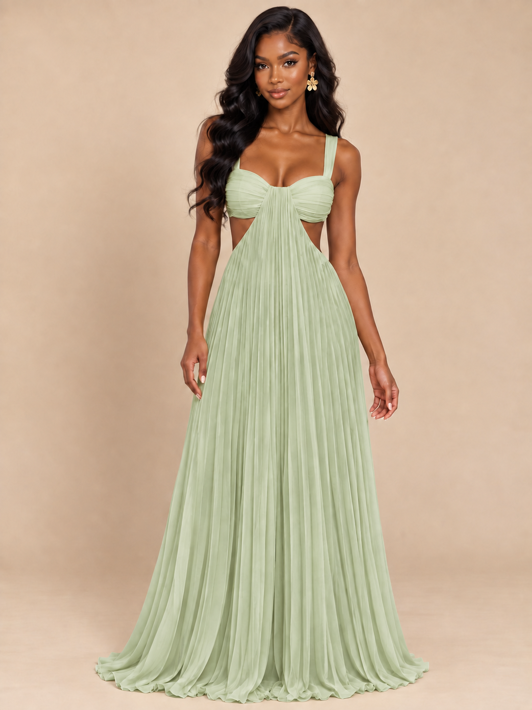 Butter Yellow Pleated Cutout Maxi Dress