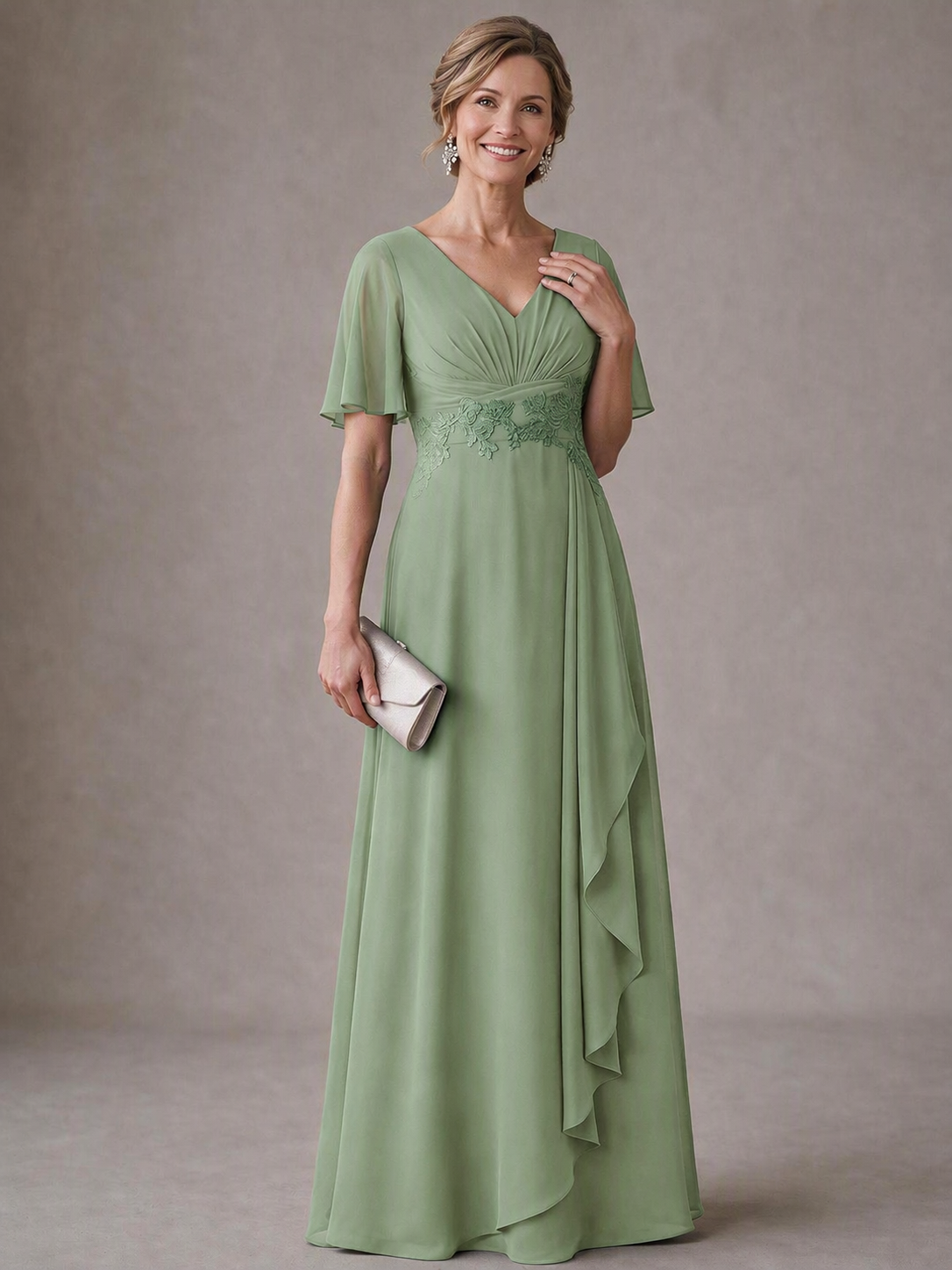 V-Neck Chiffon Lace Mother of the Bride Dresses